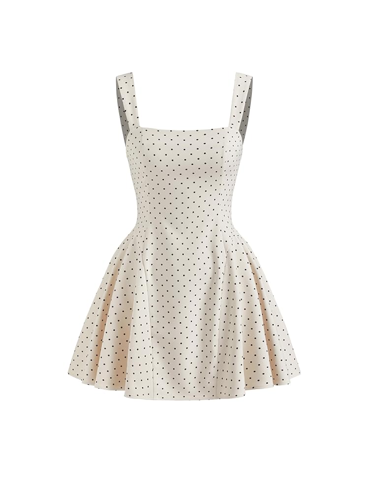 ★Cest Moidew★ Cest_Polkadot sqaure neck dress Beige 1960s Polka Dot Square Neck Puff Dress | Retro Stage